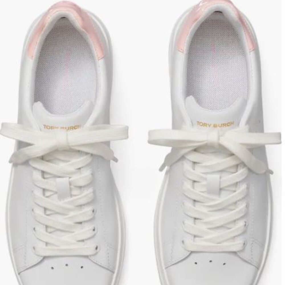 Tory Burch Howell Court Sneaker-White with Pink Accents size 9.5-barely worn